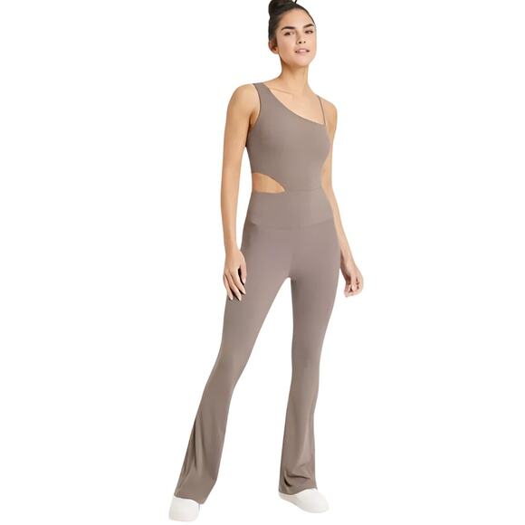 JoyLab‎ Womens Athleisure Cutout Asymmetrical Neck Flare Leg Bodysuit Jumpsuit L - Picture 1 of 7